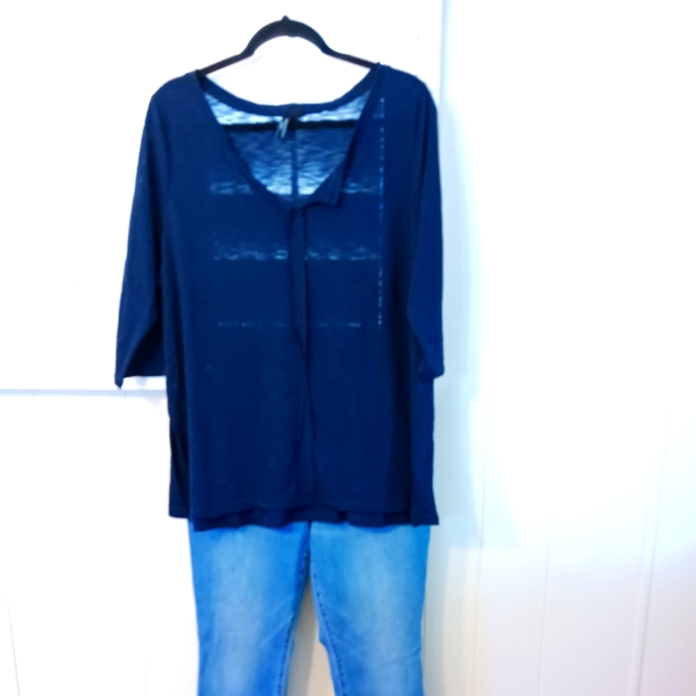 2XL Navy Blue 3/4 sleeves Top